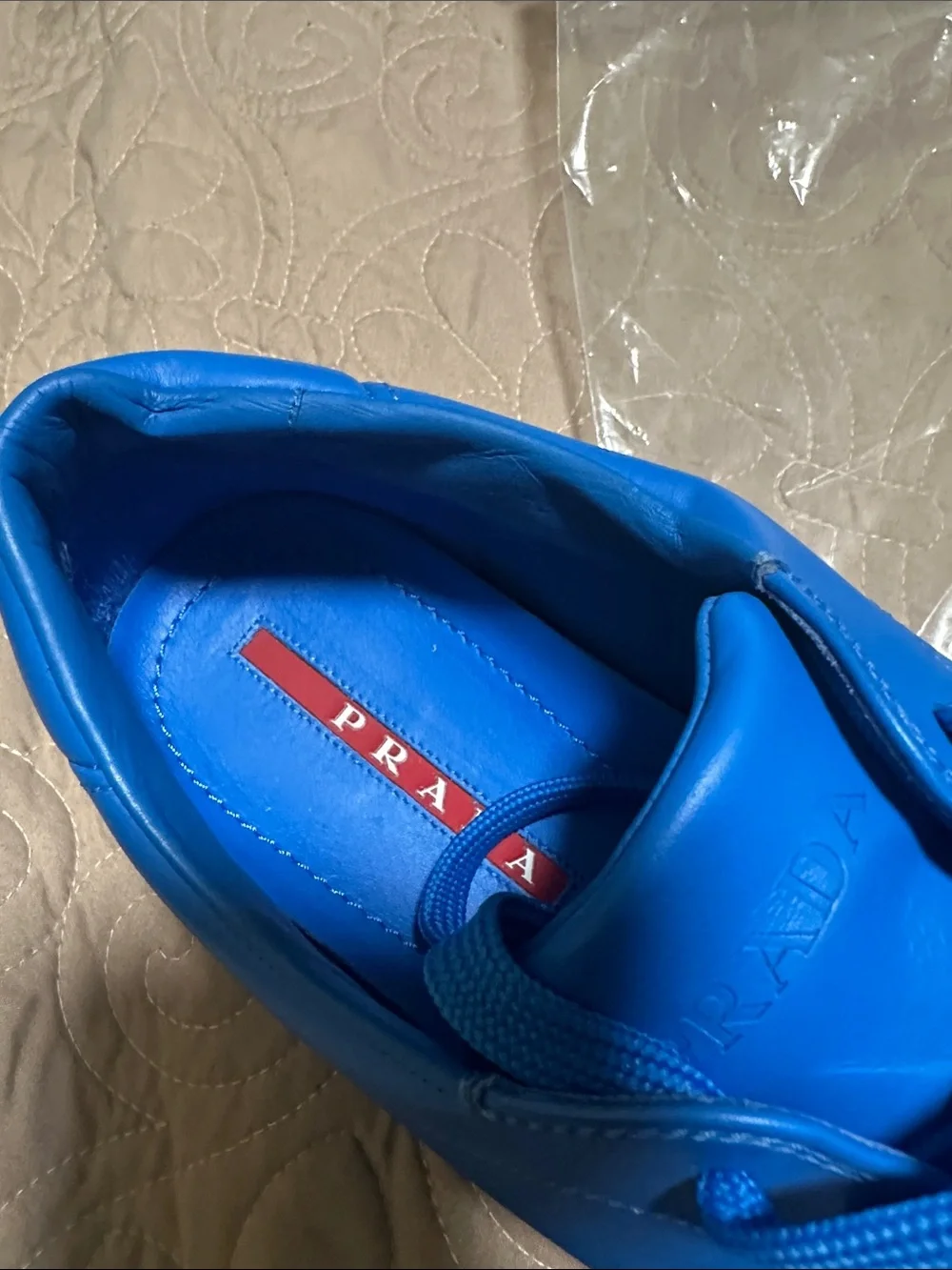 Prada Men's Electric Blue Leather Low-Top Sneakers